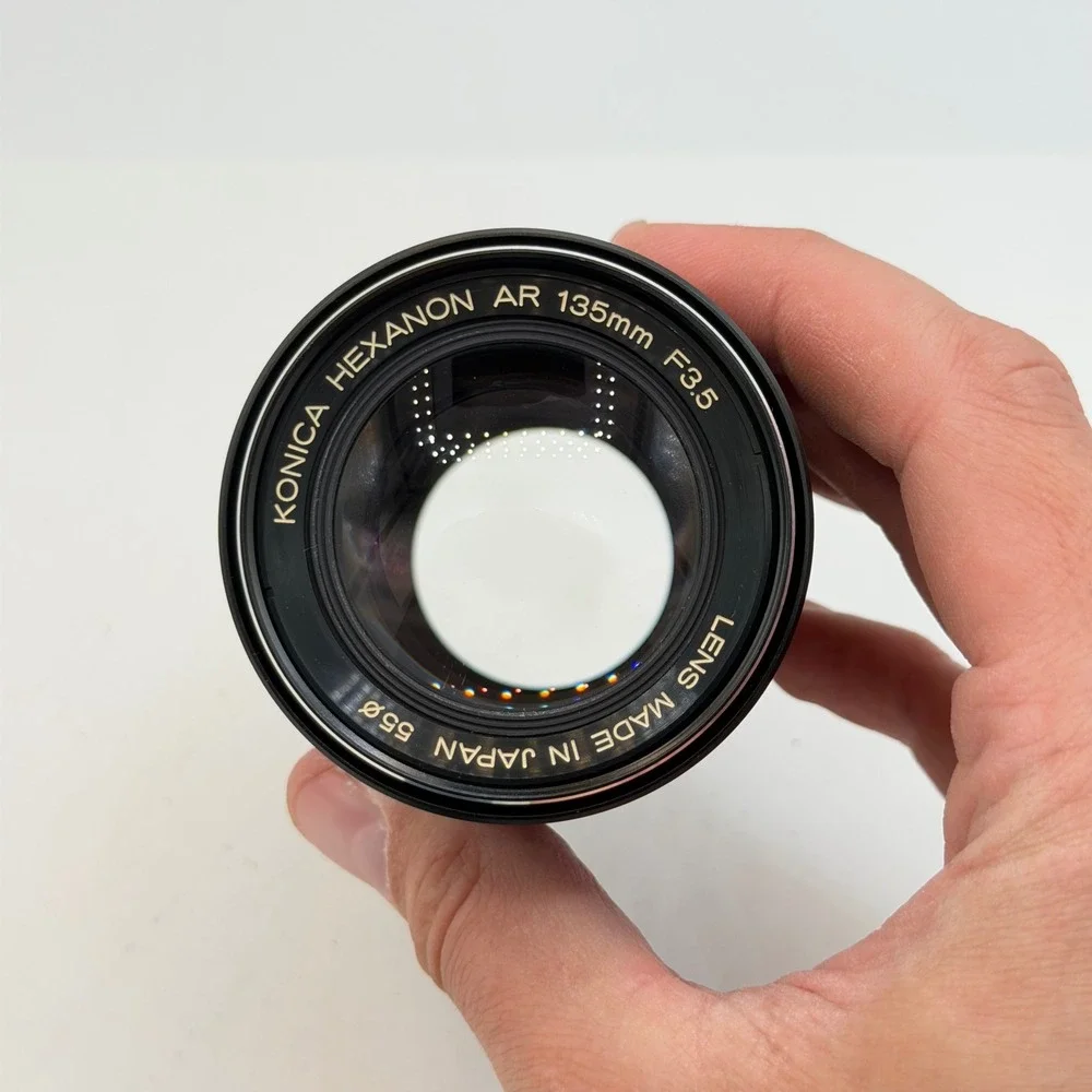 Konica Hexanon AR 135mm F3.5 Telephoto Prime Lens with Case and Caps Japan